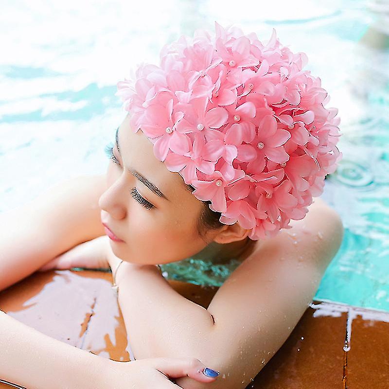 Women 3d Petal Swim Hat Bath Cap Ladies Swimming Pool Flower Hats