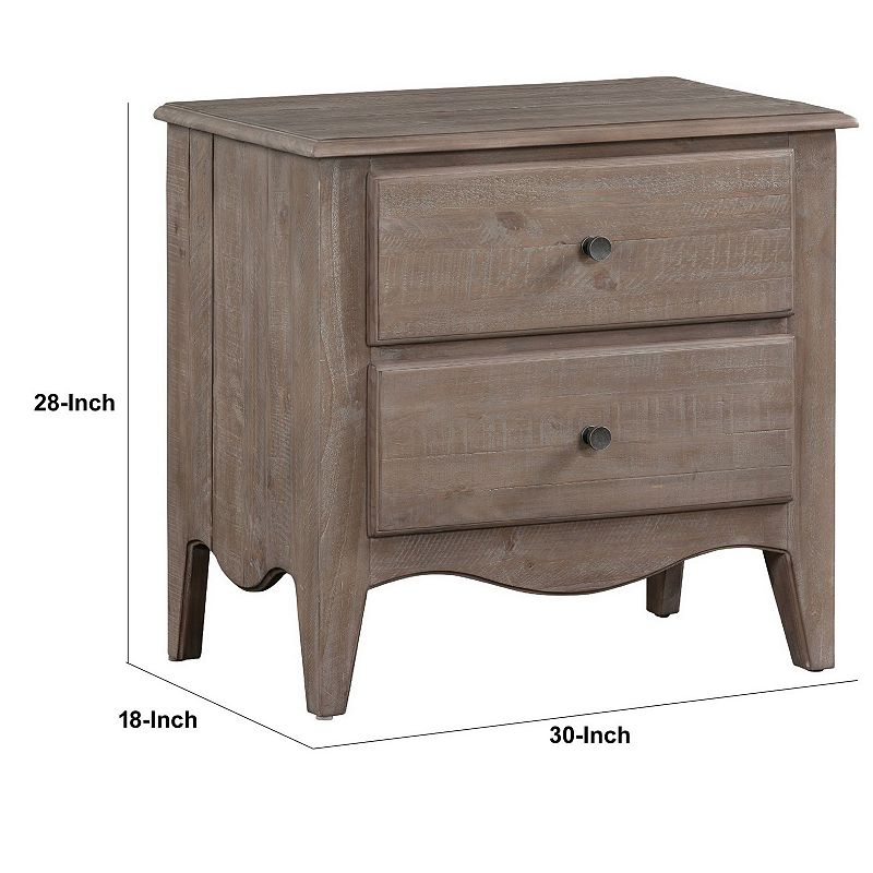 30 Inch Smith Pine Wood 2 Drawer Side Nightstand with Angled Legs， Brown