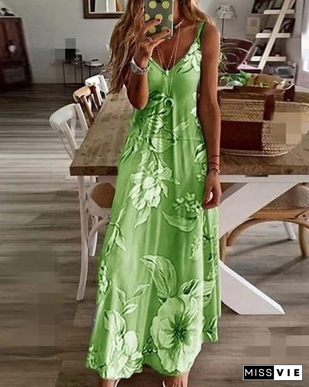 Women's Maxi long Dress - Sleeveless Floral Print Summer V Neck Hot Holiday Beach Slim  Fuchsia Sky Blue Light gray Light Green Light Blue Light Pink S M L XL XXL