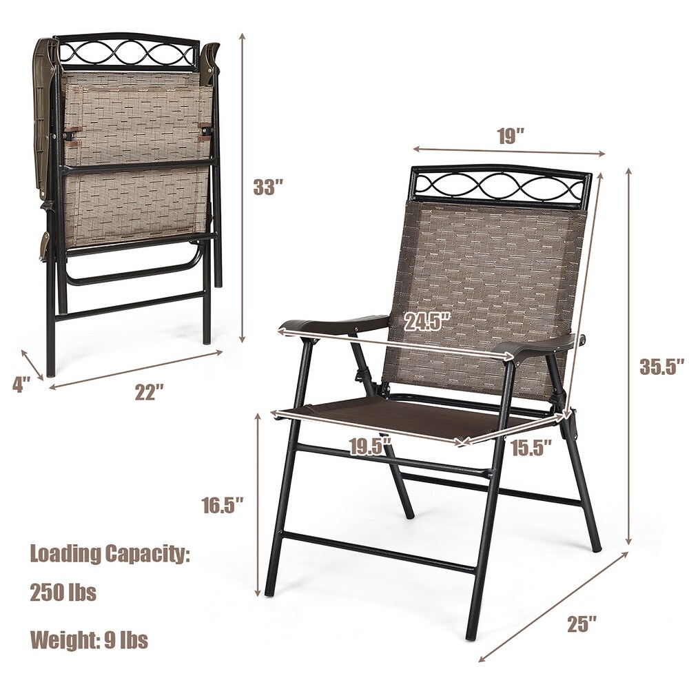 Set of 2 Patio Chairs Outdoor Folding Lawn Chairs with Steel Frame