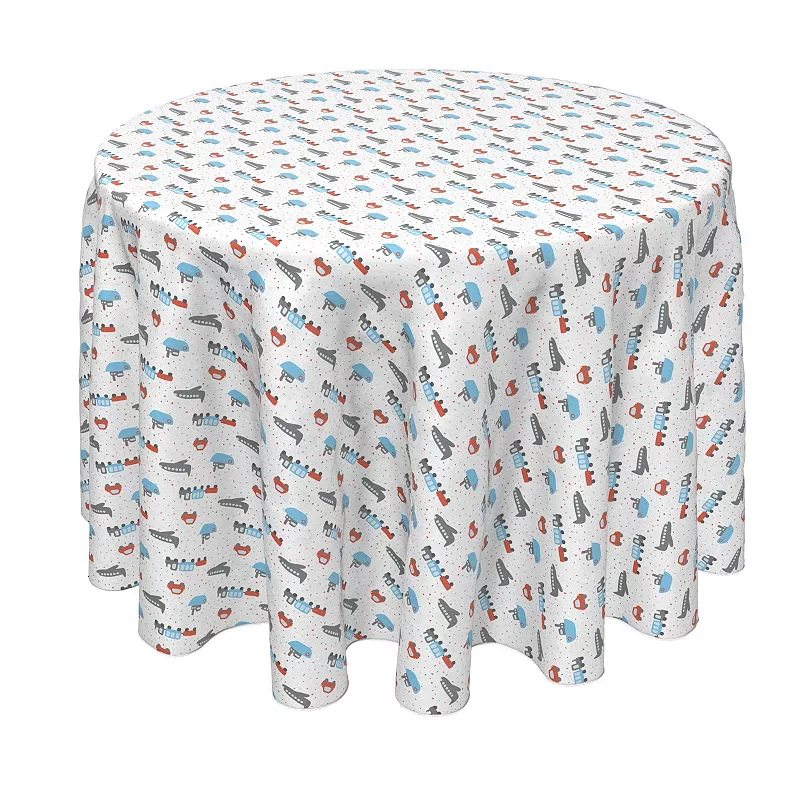 Round Tablecloth， 100% Polyester， 60 Round， Colorful Trains， Planes， Cars and Boats