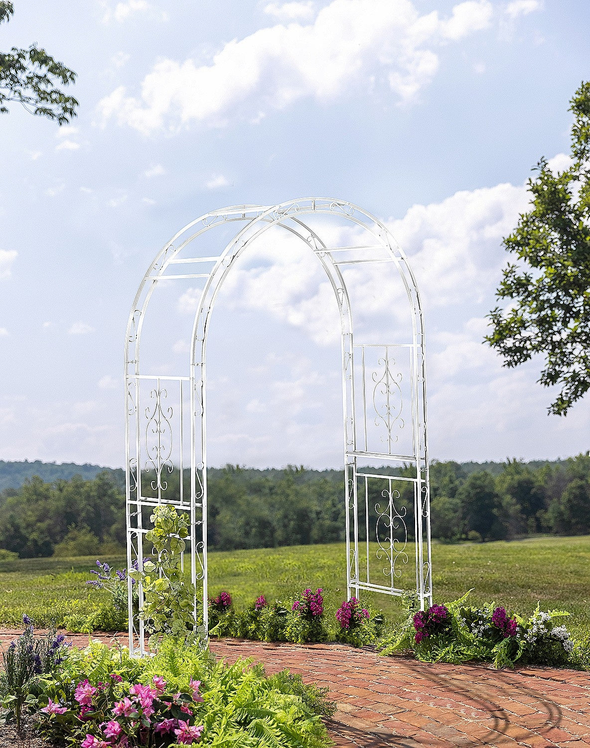 Evergreen Montebello Iron Garden Arbor, White- 53 x 84 x 23 Inches Fade and Weather Resistant Outdoor Decor