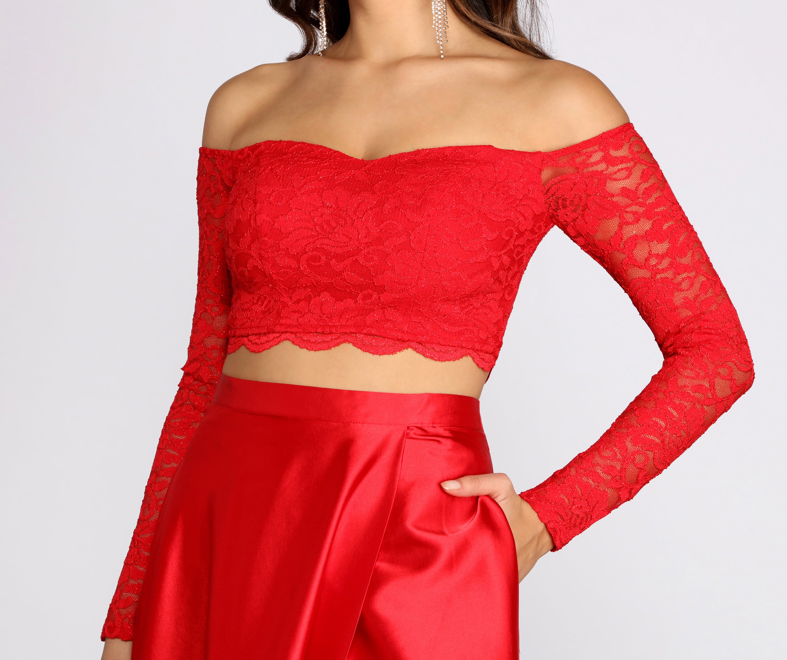 Marjorie Glitter Lace Two Piece Satin Dress