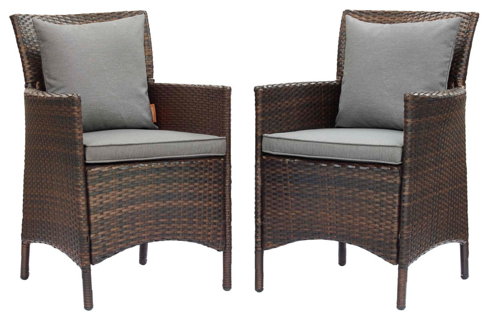 Conduit Outdoor Patio Wicker Rattan Dining Armchair Set of 2 EEI 4030 BRN BEI   Tropical   Outdoor Dining Chairs   by Kolibri Decor  Houzz