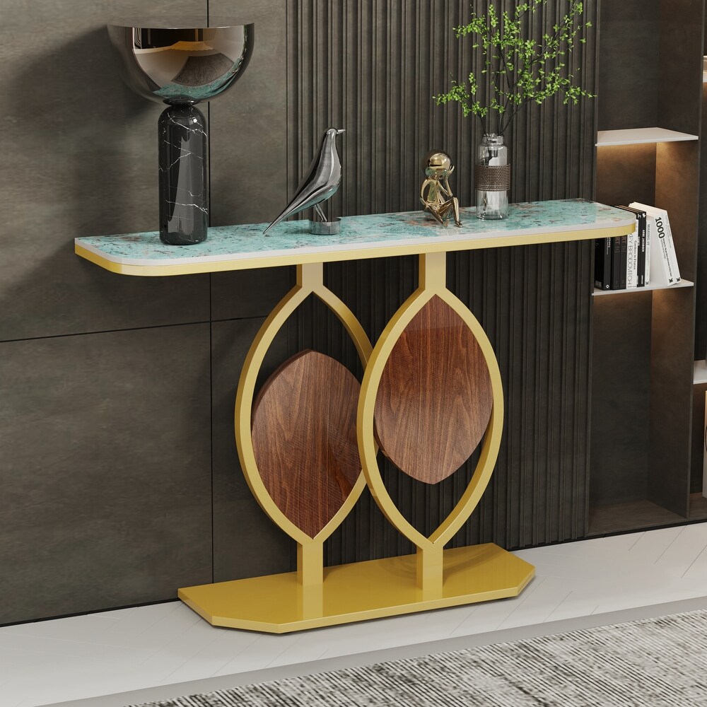 Narrow Console Table with Multicolored Rock Plate Top   47.1 x 11.7 x 30.7inch