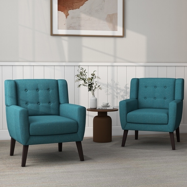 Set of 2 Modern Accent Chair Cotton Linen Upholstered Armchair for Living Room