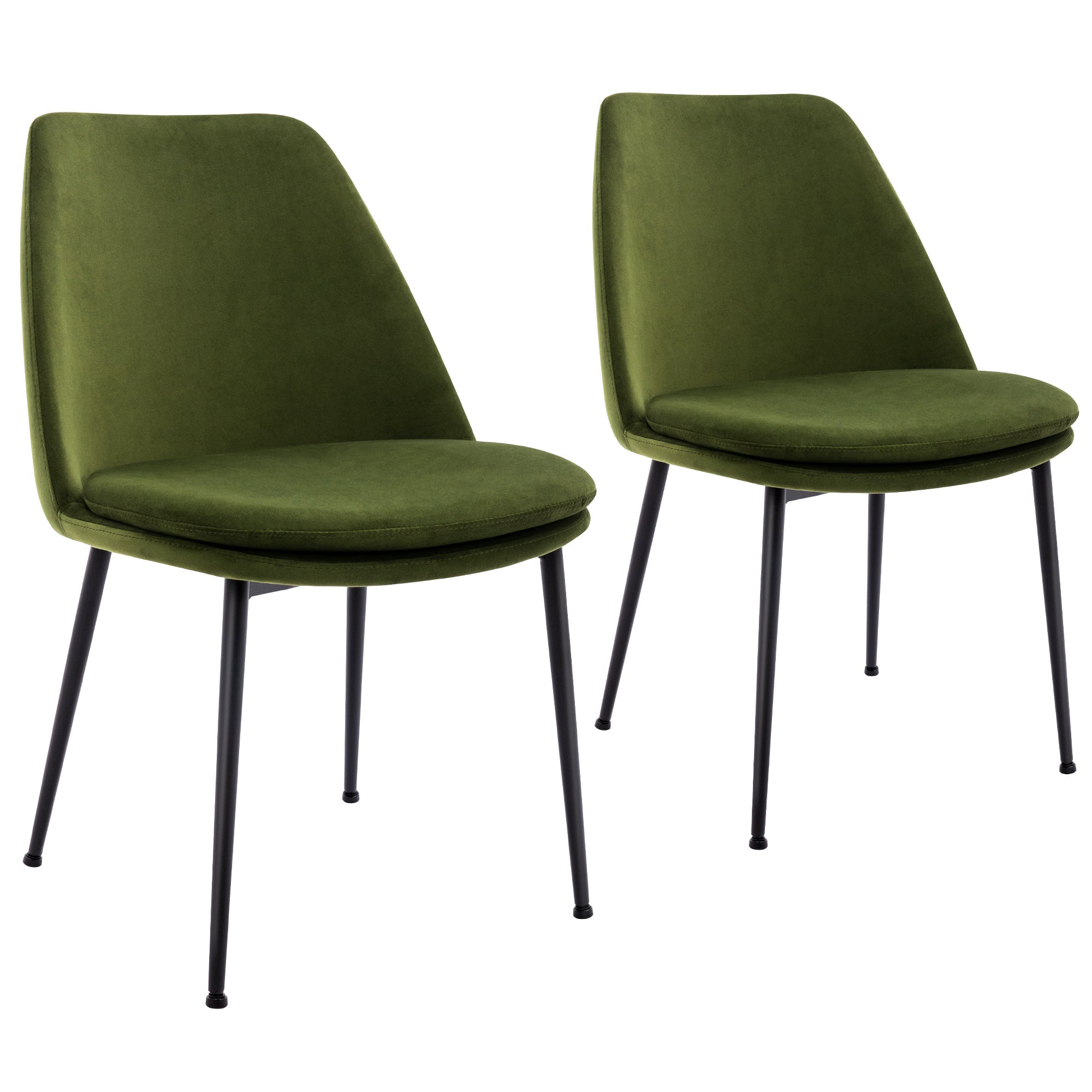 Zesthouse Mid Century Modern Dining Chair Set of 2， Velvet Upholstered Dining Chairs with Black Metal Legs， Accent Side Chairs for Kitchen Living Room， Olive Green