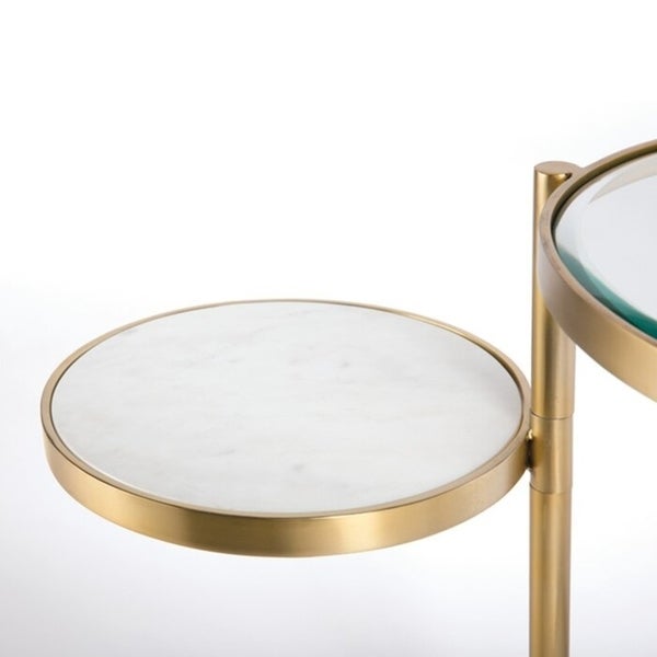 Hip Vintage Benjamin Polished Brass and White Marble Side Table