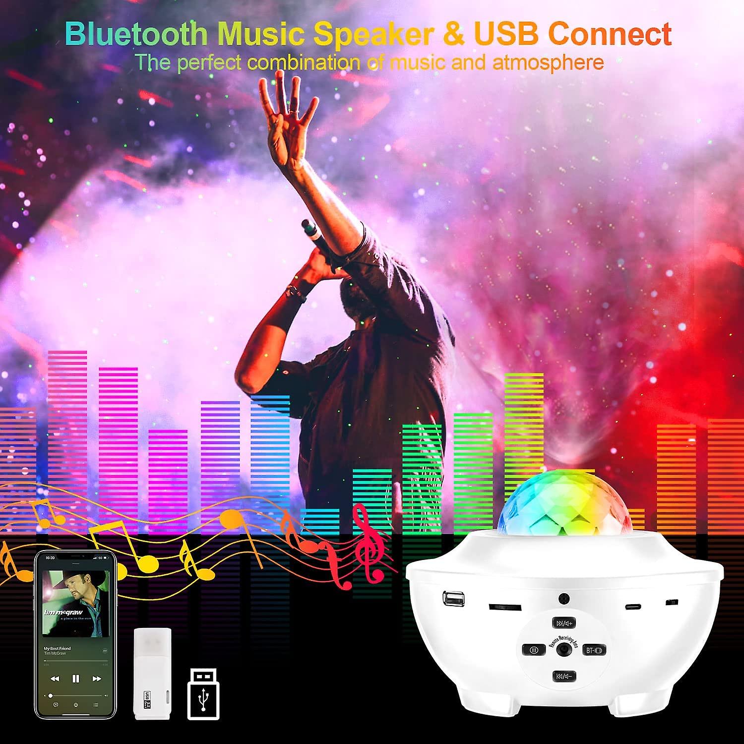 Galaxy Projector， Music Night Light With Bluetooth Speaker， Alexa and Google Assistant， Water Wave And Star Effects， Star Projector Galaxy Light For Bed