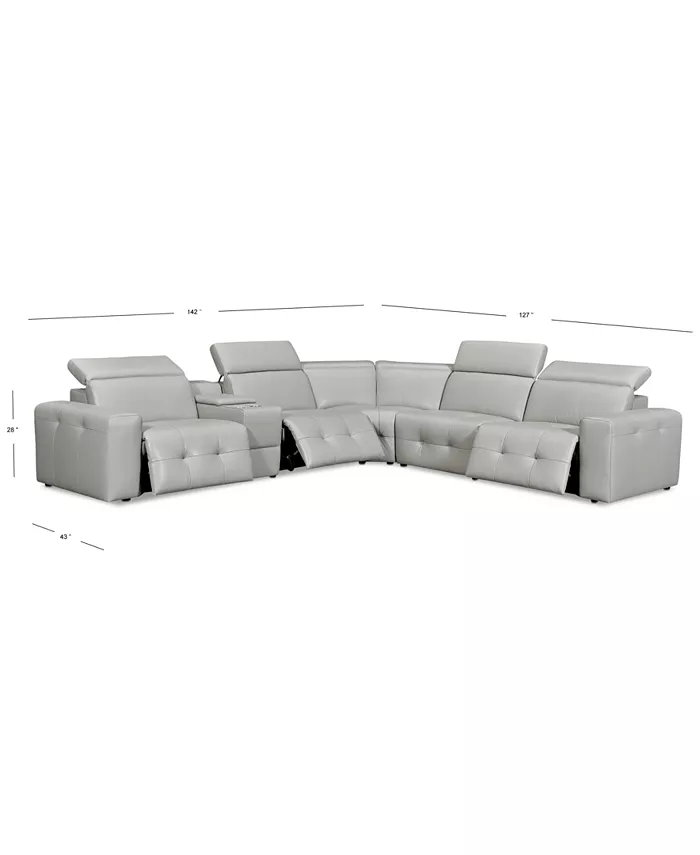 Furniture CLOSEOUT! Haigan 6-Pc. Leather L Shape Sectional Sofa with 3 Power Recliners