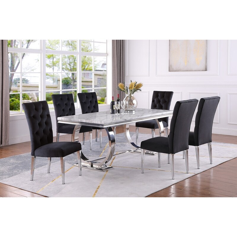 Best Master Furniture 7 Piece Rectangular Faux Marble Dining Set