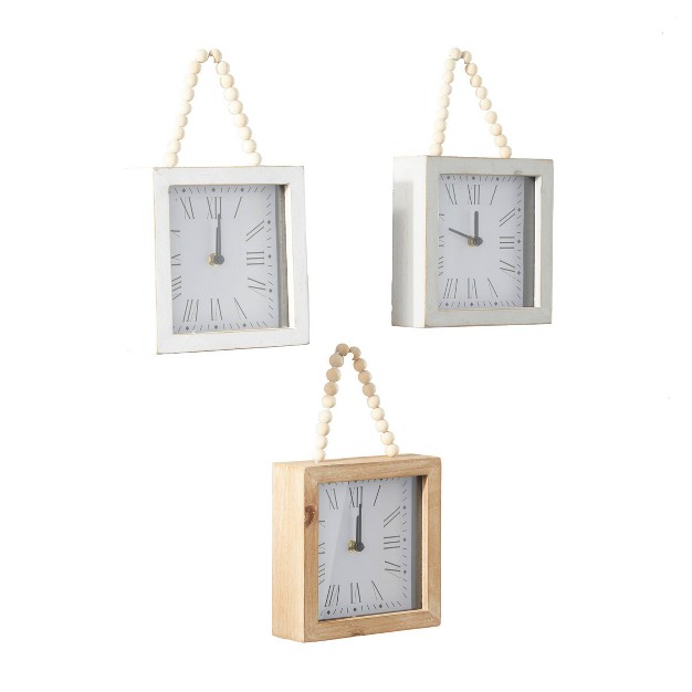 Set Of 3 Wood Wall Clocks With Rope Strap White Olivia amp May