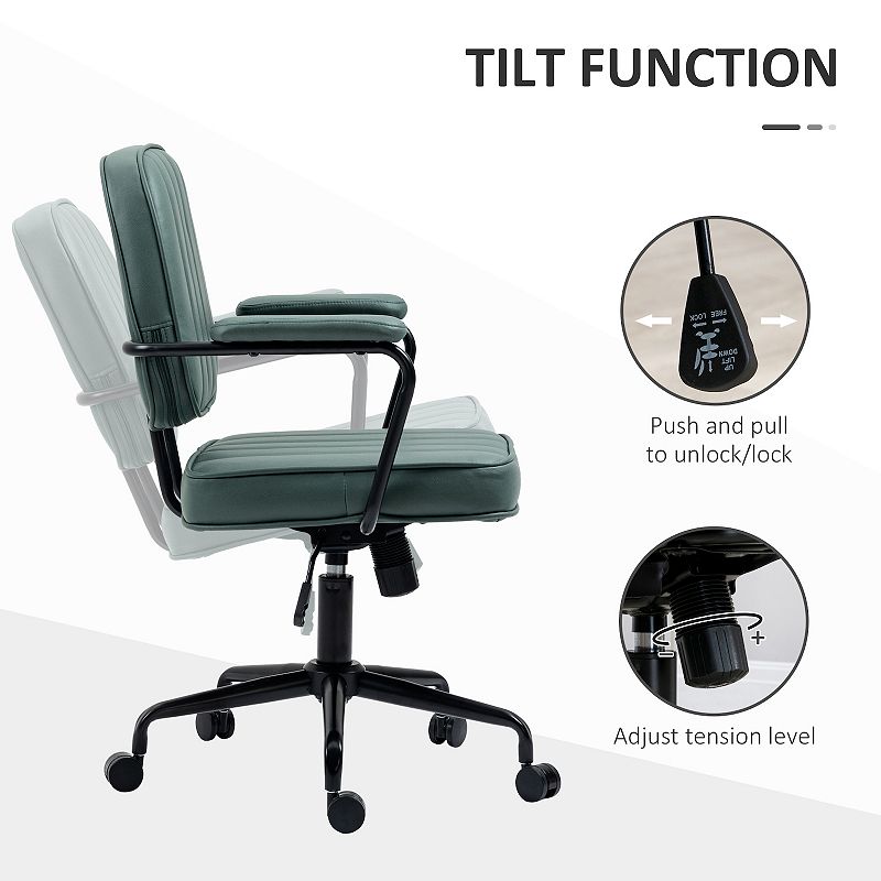 Vinsetto Home Office Chair， Microfiber Computer Desk Chair with Swivel Wheels， Adjustable Height， and Tilt Function， Green