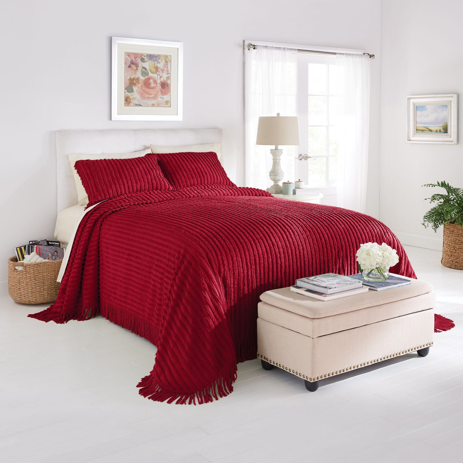 Brylanehome Chenille Bedspread - King， Burgundy