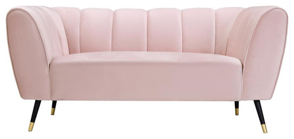 Pemberly Row Contemporary Velvet and Metal Loveseat in Soft Pink   Midcentury   Loveseats   by Homesquare  Houzz