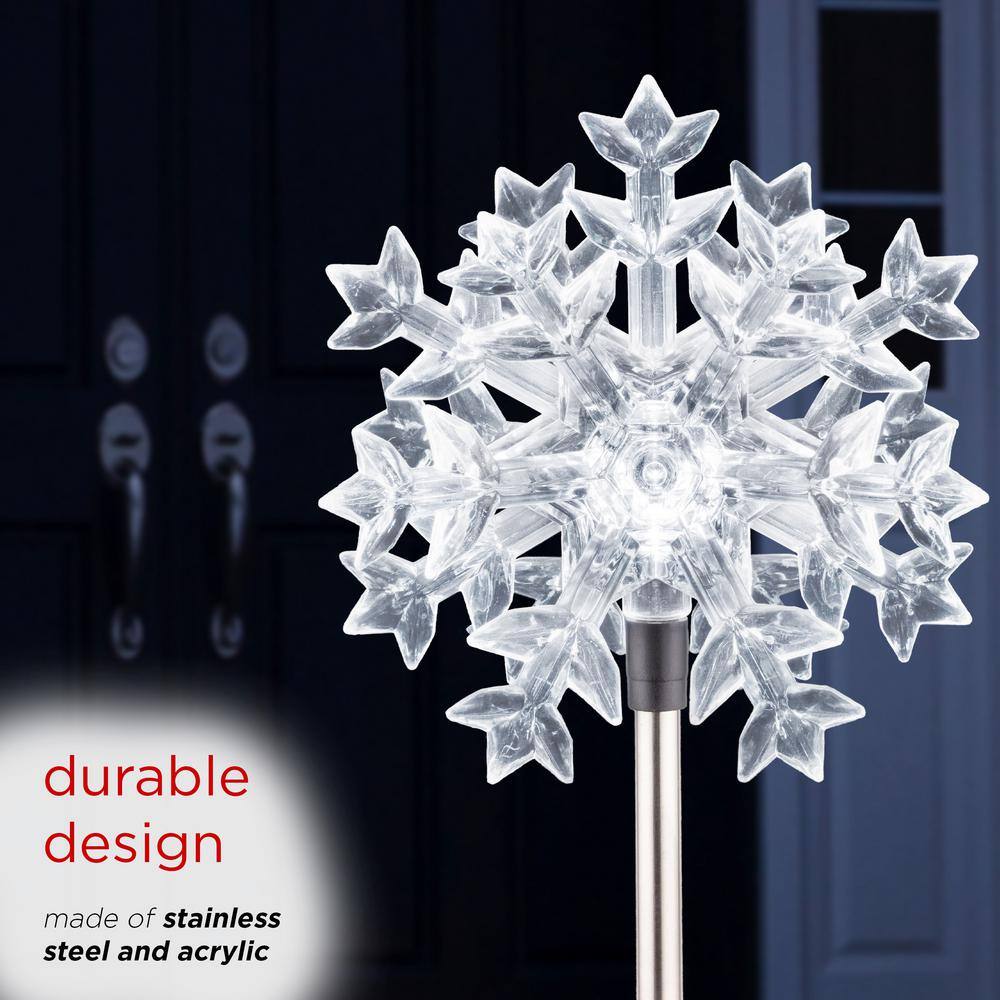 Alpine Corporation 33 in. Tall White Solar Snowflake Garden Stake with Cool LED Light (Set of 2) SLC131SLR-WT-2