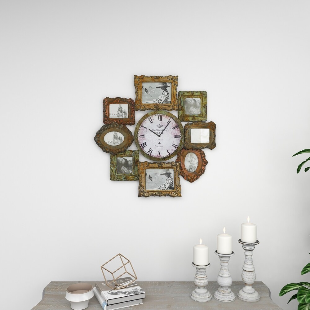 Green Metal 8 Photo Opening Wall Clock