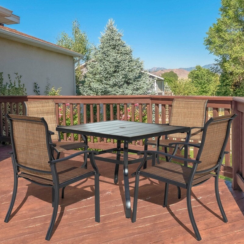 Outdoor 5 Piece Dining Set  Textilene Fabric  Powder coated Iron Frame