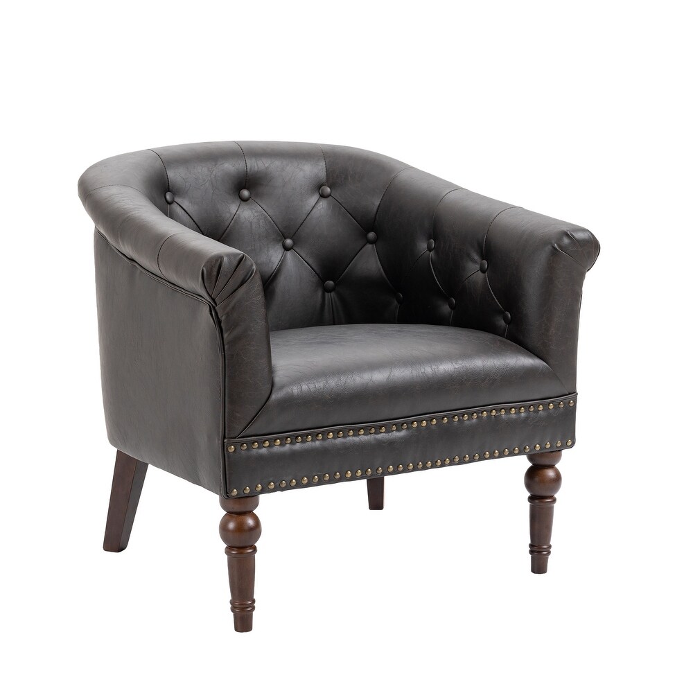 Contemporary PU Leather Tufted Barrel Accent Chair