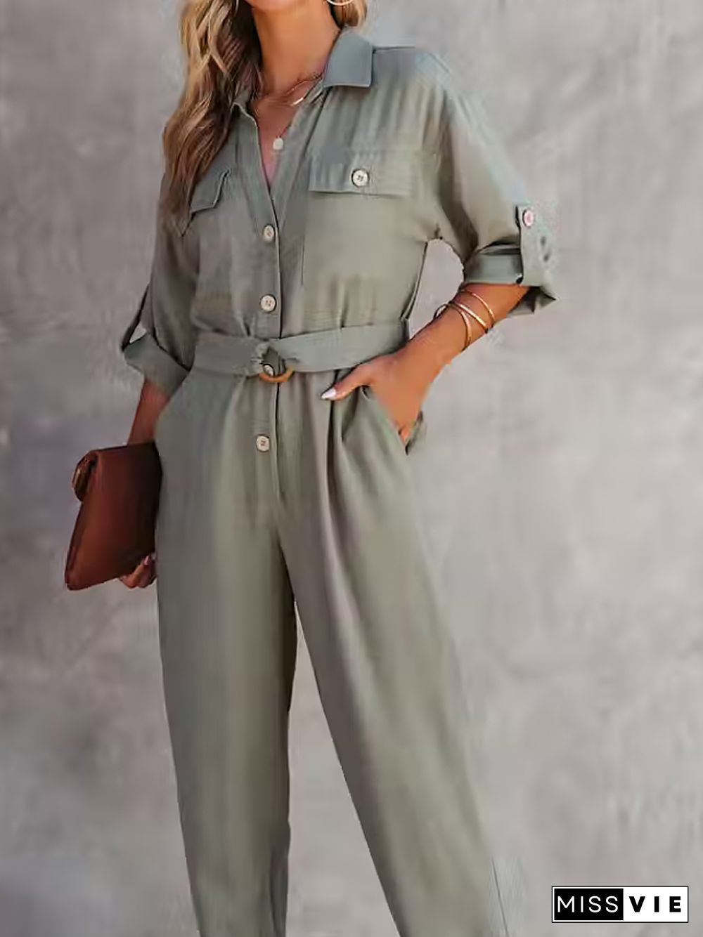 Casual Cotton Plain Jumpsuit & Romper