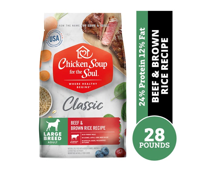 Chicken Soup for the Soul Large Breed Adult - Beef  Brown Rice Recipe Dry Dog Food， 28 lb. Bag