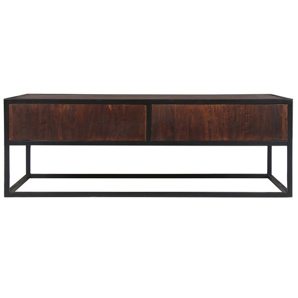 45 Inch Carson Rectangular Mango Wood Coffee Table with Metal Frame and 2 Drawers， Brown and Black