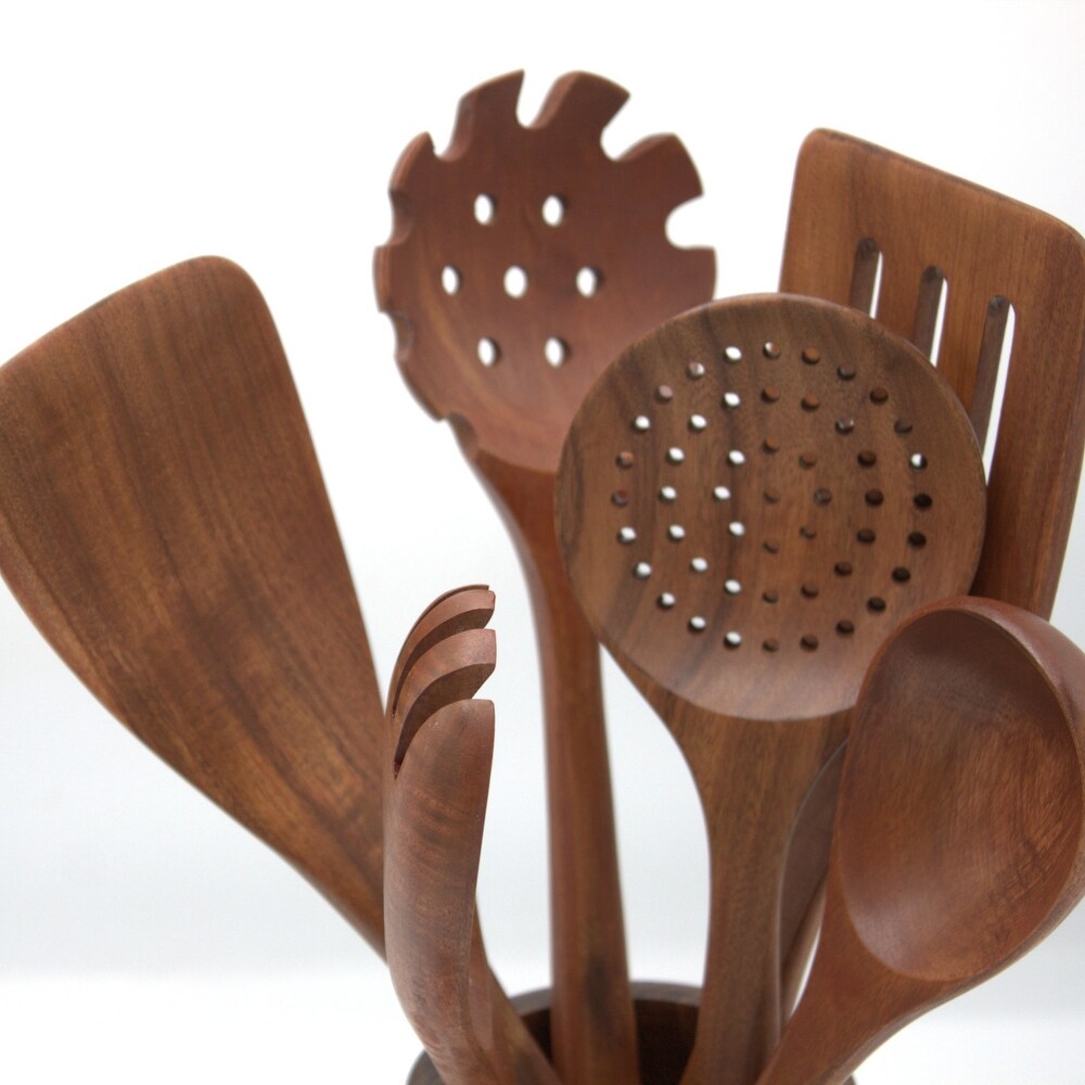 Elyon 9 Piece Teak Wood Utensil Set with Hooks