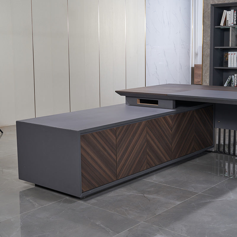 MADEIRA Executive Desk 220cm Left Return - Hazelnut & Grey