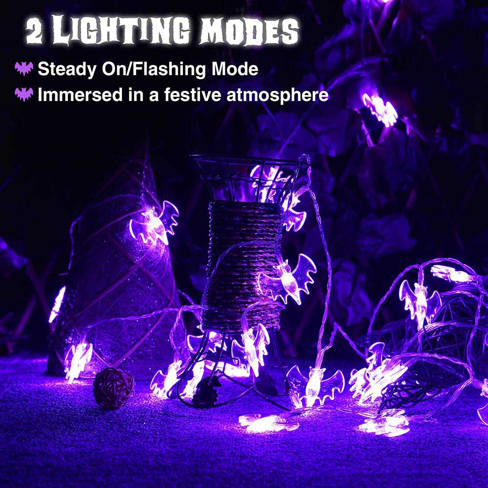 Yescom 15Ft Halloween String Lights Purple Bat Remote Control