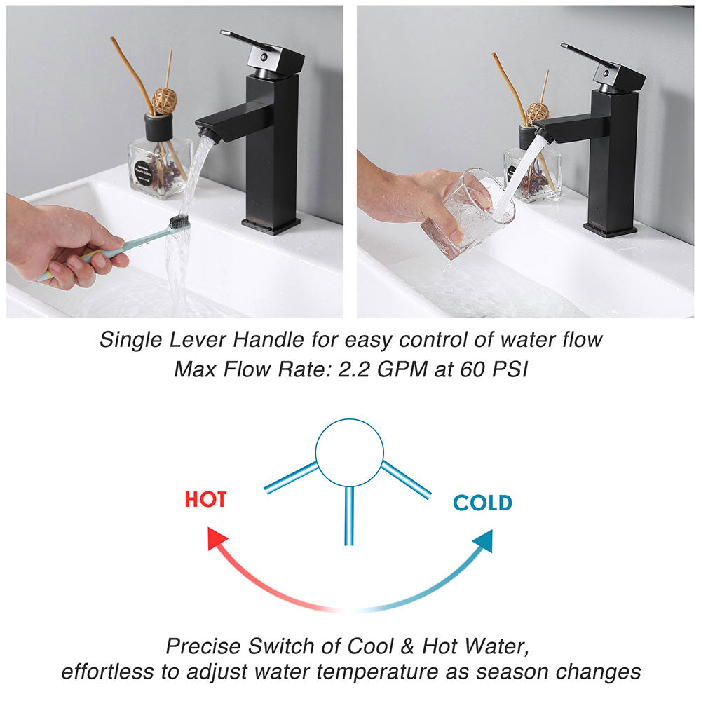 Aquaterior Bathroom Faucet Single Hole 1-Handle Cold & Hot 8