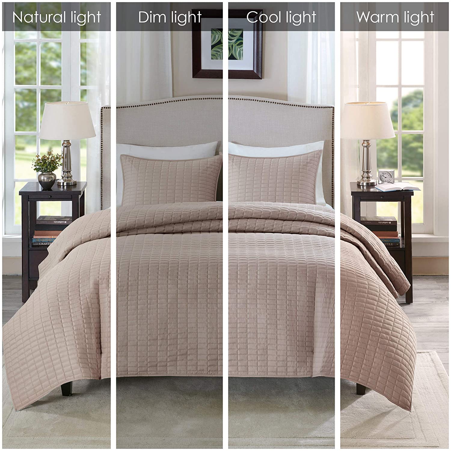 Comfort Spaces Kienna Quilt Set - Luxury Double Sided Stitching Design All Season Lightweight Coverlet Bedspread Bedding Matching Shams 3 Piece