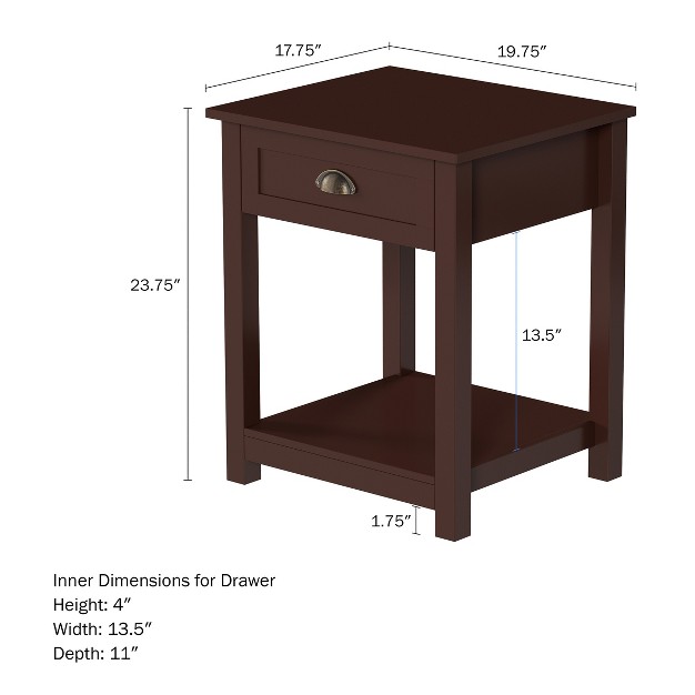 Hastings Home End Table With Drawer And Storage Shelf Brown