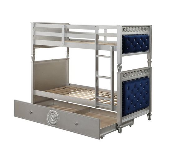 ACME Varian Twin/Twin Bunk Bed  Blue Velvet   Silv...