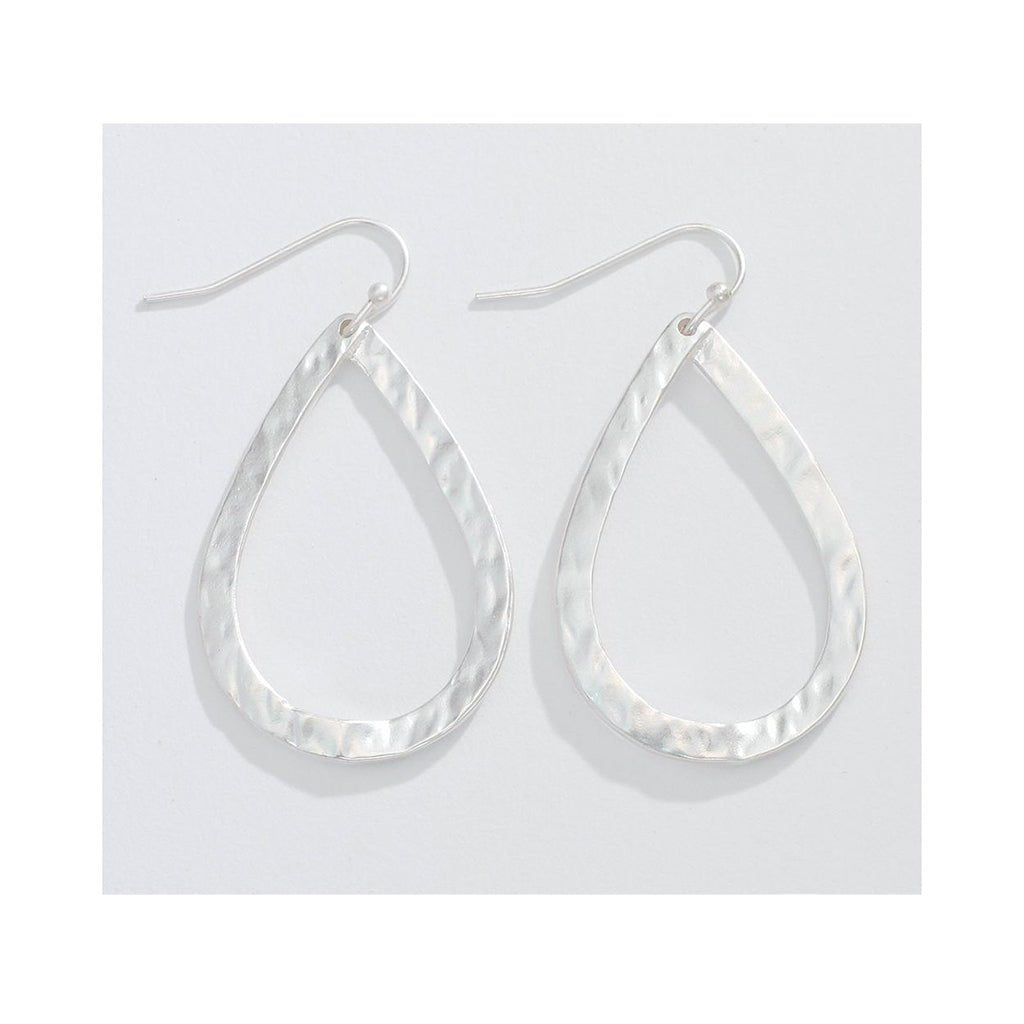 Periwinkle by Barlow  Hammered Matte Silver Open Teardrop- Earrings