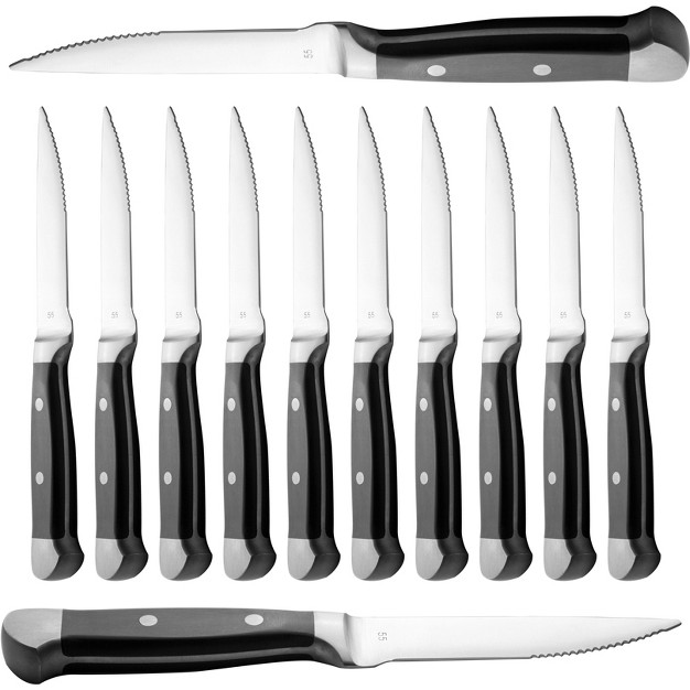 Libbey Chopped Stainless Steel Serrated Steak Knife Black Handle Set Of 12