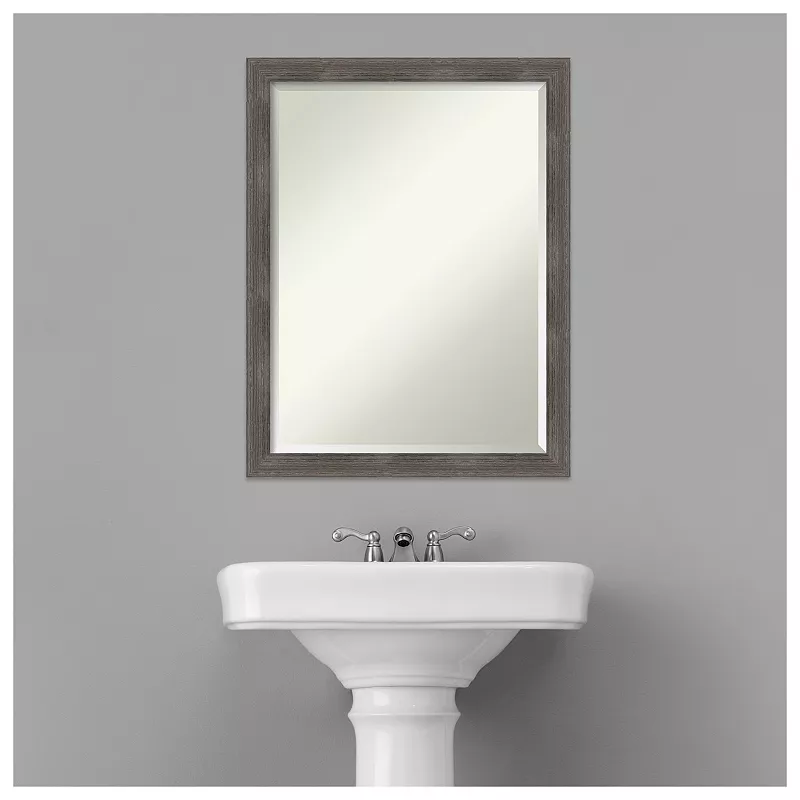 Pinstripe Lead Grey Beveled Wood Bathroom Wall Mirror