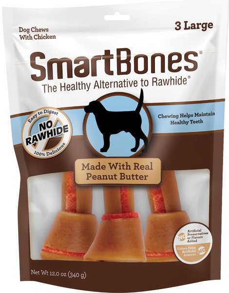 SmartBones Peanut Butter Large Chews Dog Treats， 3 count