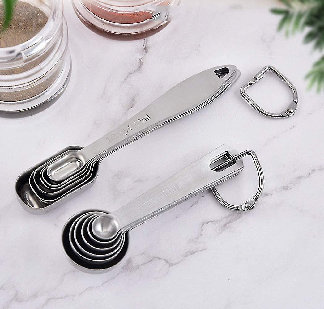 6-piece Measuring Spoon Set， Stainless Steel Spoon Durable， Silver Measure Spoons， Metal Measure Cup