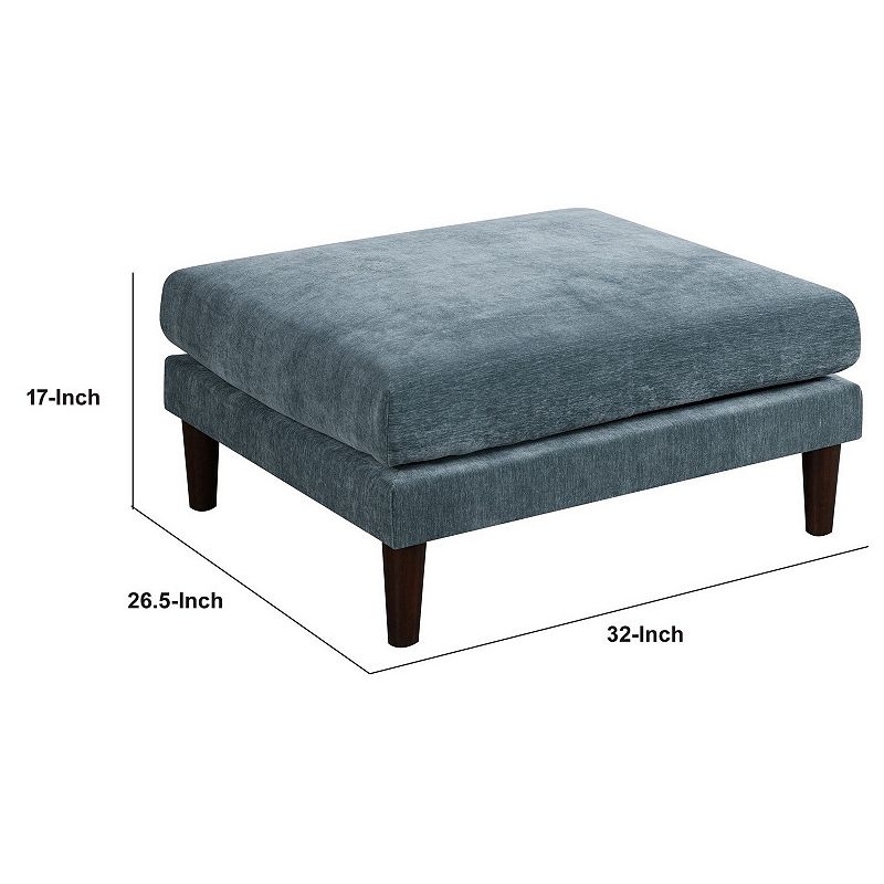 Rio 32 Inch Modular Ottoman， Box Cushion Seat， Wood Legs， Slate Blue Fabric