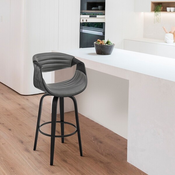 Arya Mid-Century Modern Faux Leather and Wood Swivel Bar Stool