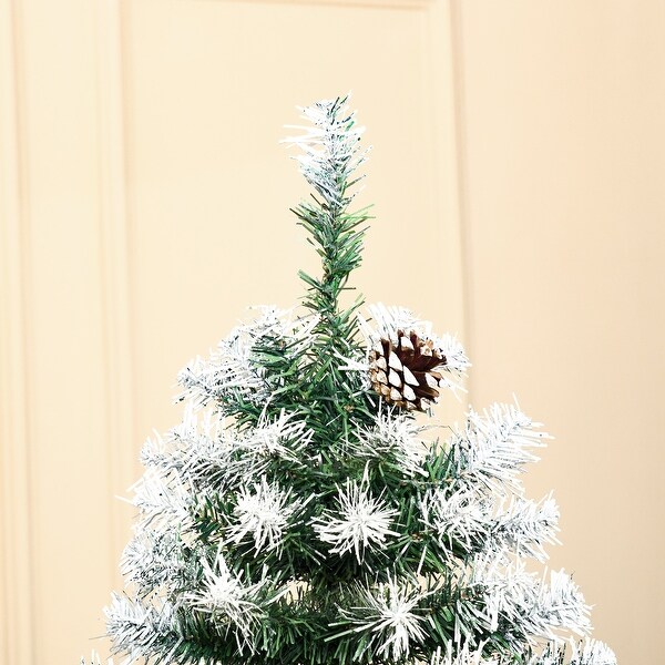 HOMCOM 6 ft. Flocked Christmas Tree with Pine Cones，PreDecorated Christmas Tree with Stand，Fir Christmas Tree