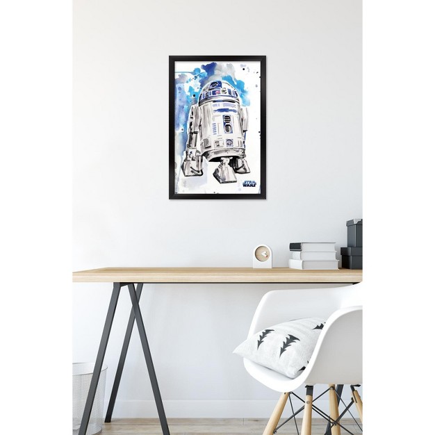 Trends International Star Wars Original Trilogy R2d2 Watercolor Framed Wall Poster Prints