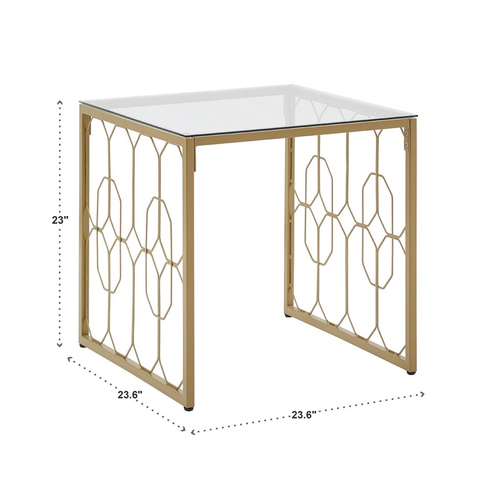 Elle Octagon Pattern Gold Metal and Glass Table by iNSPIRE Q Bold