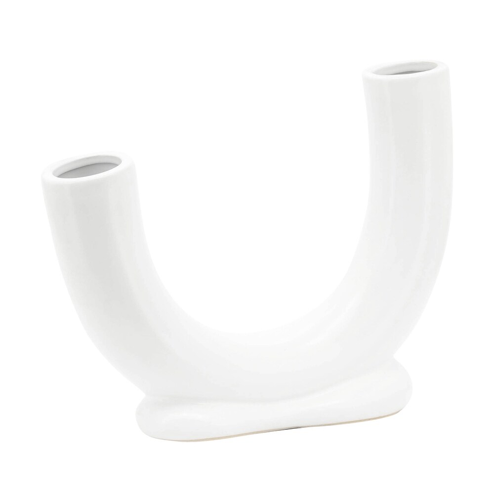 White Ceramic U Shaped Decorative Vase Contemporary Abstract Style Vase Unique Artistic Decor for Home or Office