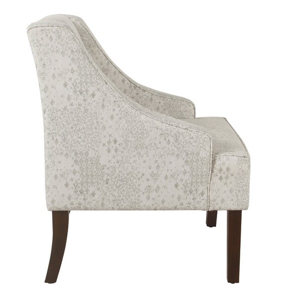 Fabric Upholstered Wooden Accent Chair with Swooping Arms， Gray and Brown