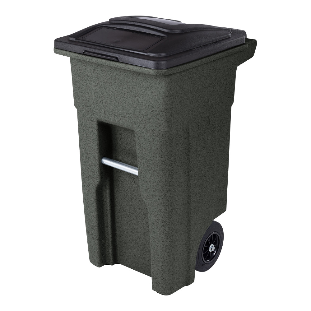 Toter 32 Gallon Greenstone Trash Can with Quiet Wheels and Attached Lid ;