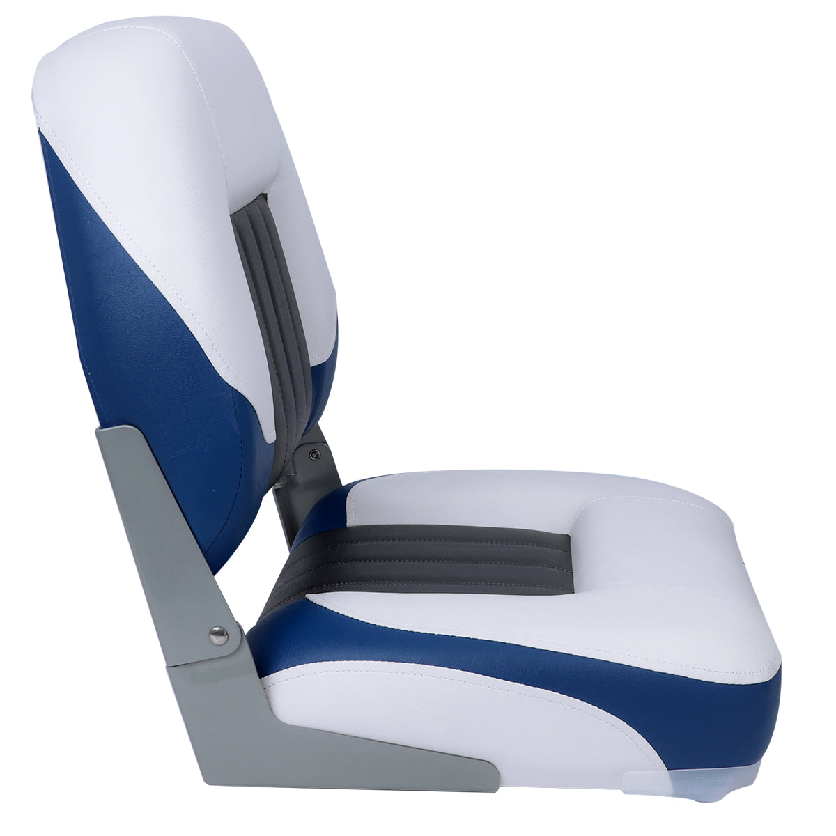 NORTHCAPTAIN Deluxe White/Charcoal/Pacific Blue Red Low Back Folding Boat Seat， 2 Seats