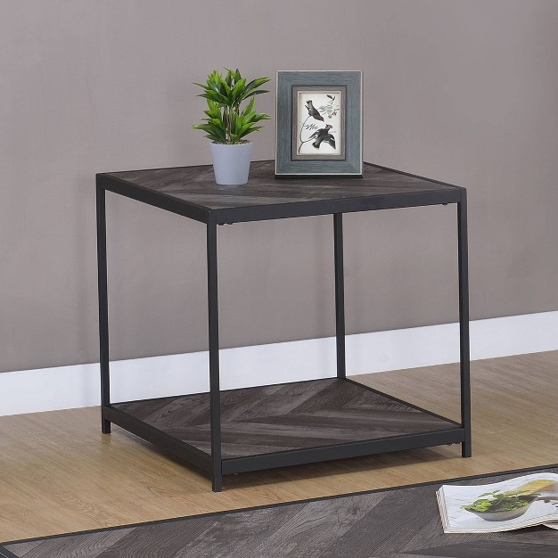 Beckley Wood End Table Gray Herringbone black Coaster