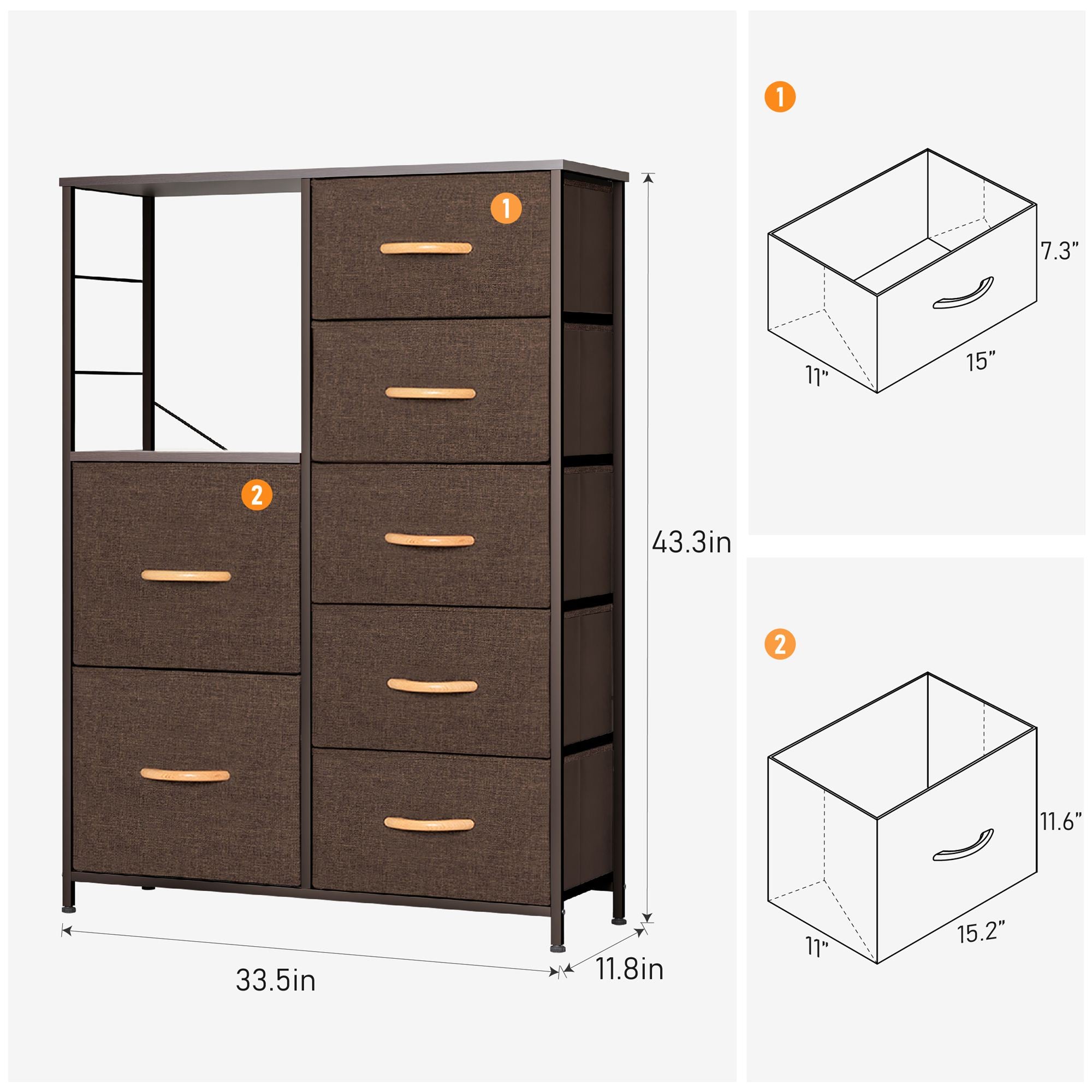 Pellebant 7 Drawers Vertical Chest Dresser Storage Tower in Brown Finish