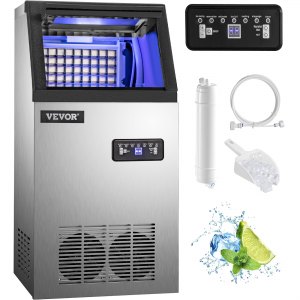 VEVOR 110V Commercial Ice Maker 120LBS/24H with 22LBs Storage Ice Maker Machine Stainless Steel Portable Automatic Ice Machine with Scoop and Connection Hoses Perfect for Restaurants Bars Cafe